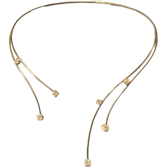 Silver Tone Elegant Wire Necklace With Crystal Accents For Women Prom Homecoming - Picture 6 of 12